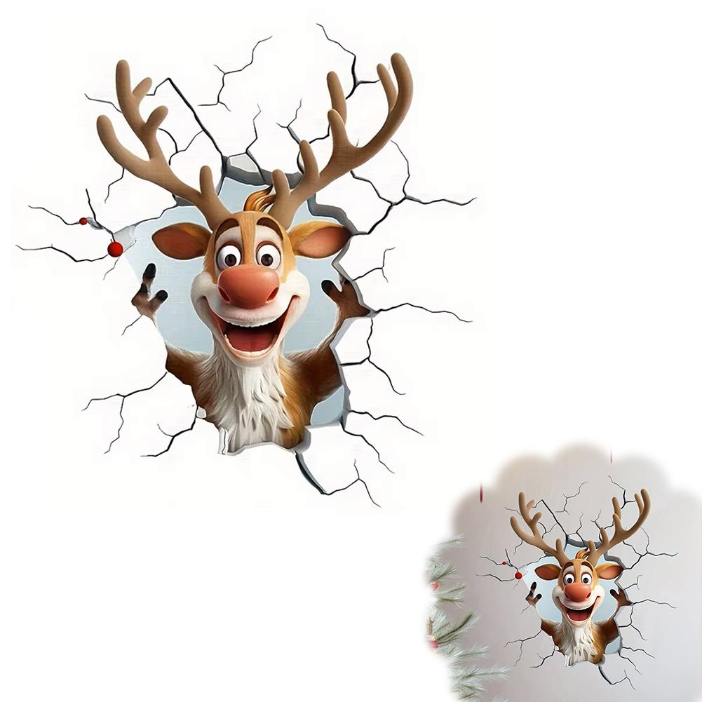 Cartoon Broken Wall Santa Claus Wall Sticker For Christmas Room Background Decor Mural New Year Decoration Self-adhesive Sticker