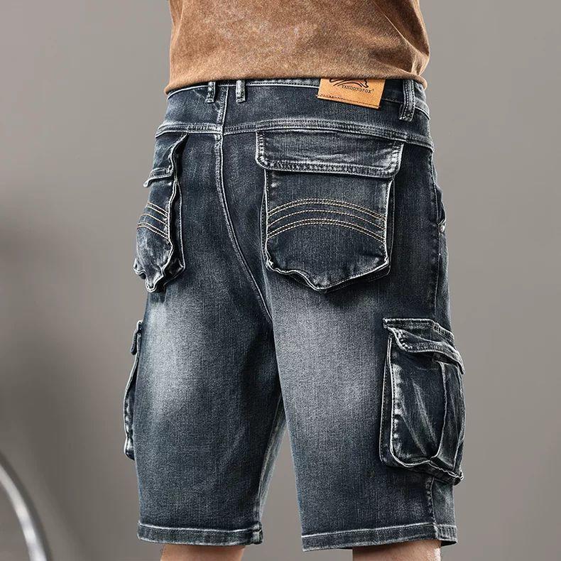 Nsom Mode Effen Denim Shorts Mannen Zomer Casual Knie-Lengte Jean Shorts met Meerdere Zakken Losse Pasvorm Cowboy Korte Broeken 28 zwart