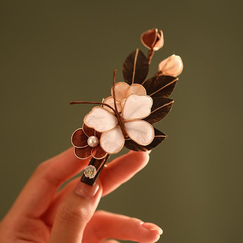 Handmade Chinese Style Silk Velvet Flower Hair Clip Women Side Bangs Decorative Accessory