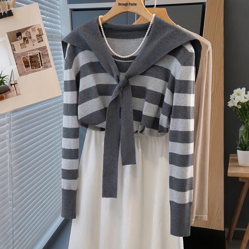Women's Color-block Stripe Long-sleeve Knit Sweater