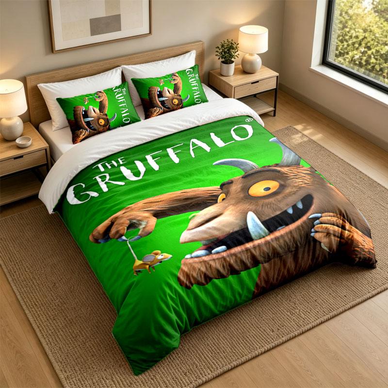 Ensemble de literie 3 piècesLe Gruffalo Drap de lit doux et deux taies d'oreiller Décor de chambre à coucher pour la maison