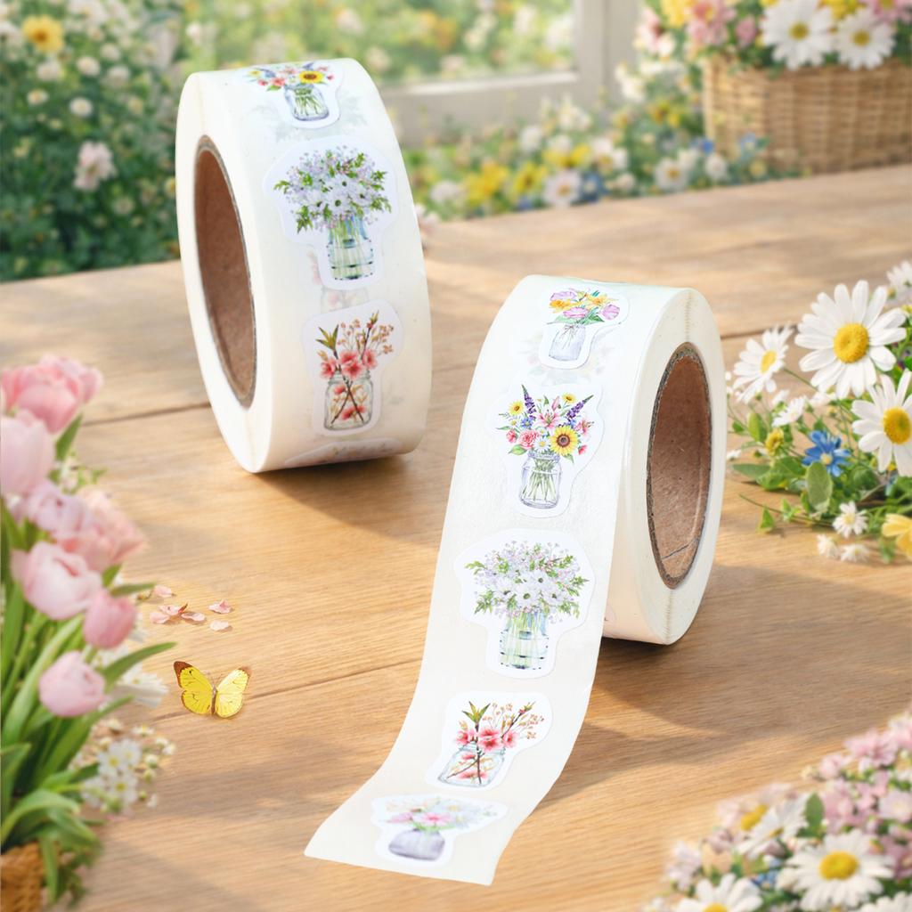 Spring Wild Flower Stickers Happy Birthday Party Decorations Kids Girls Favors Gift Bottle Stickers Wedding Baby Shower Supplies