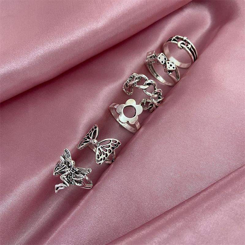 Punk Gothic Poker Ring Set for Women Vintage Spades Ace Silver Color Plated Retro Rhinestone Charm Billiards Ring Finger Jewelry