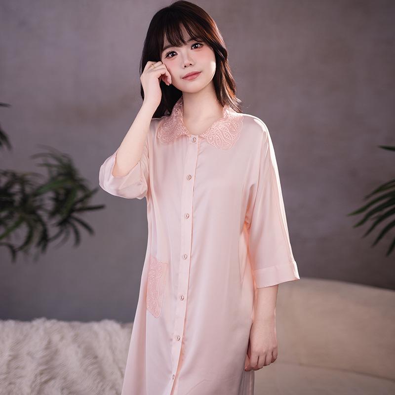 Sweet Princess Lace Satin Pajamas for Women - Long Sleeve/Long Pants Ice Silk Two-Piece Set for Spring/Autumn