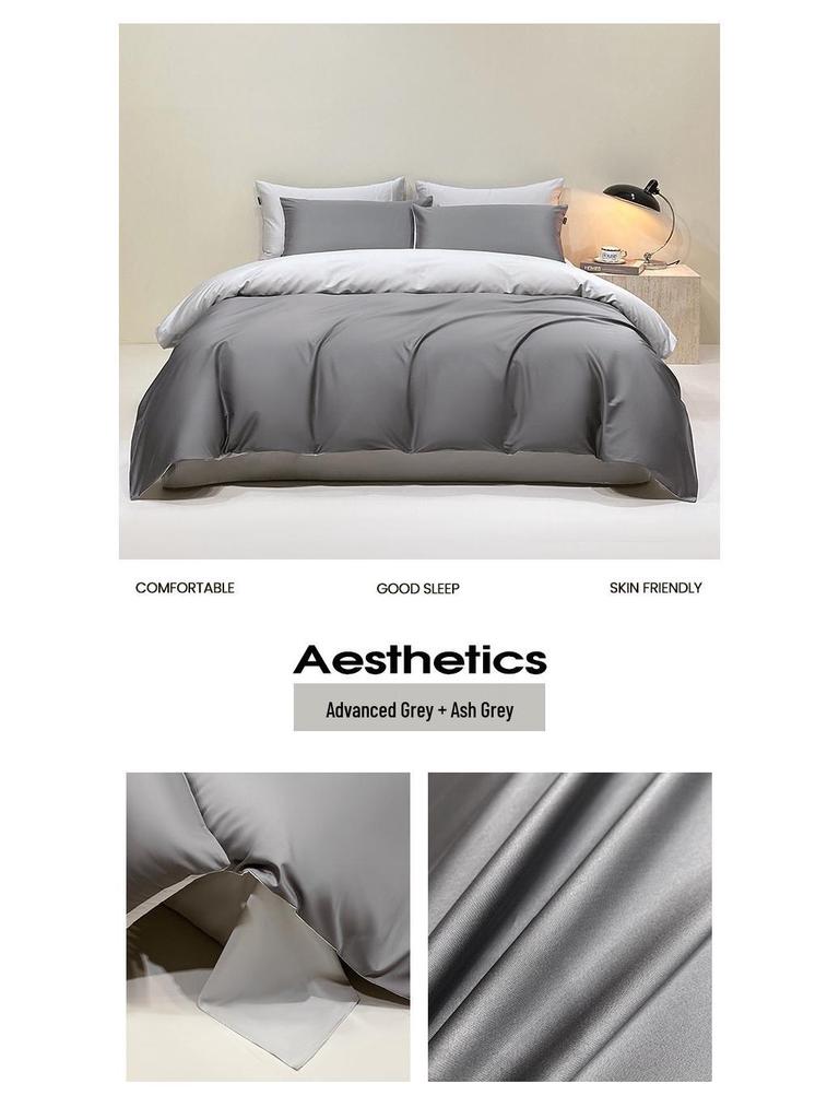 50s Double-Strand Xinjiang Long-Staple Cotton Sateen Solid Color Luxury Bedding Set (4-Piece)