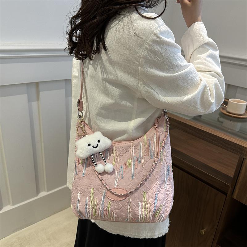 Korean Version of Casual Canvas Tote Bag for Women's Autumn New Simple Casual Shoulder Bag Niche Design Underarm Bag