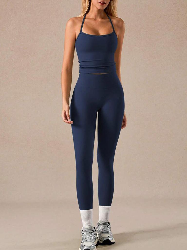 New yoga vest trousers set women's fitness nude quick-drying sports trousers sexy vest two-piece set