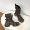 2025 winter new mid-tube knight boots women's platform locomotive boots Internet celebrity belt buckle Korean version leather boots women's outer wear
