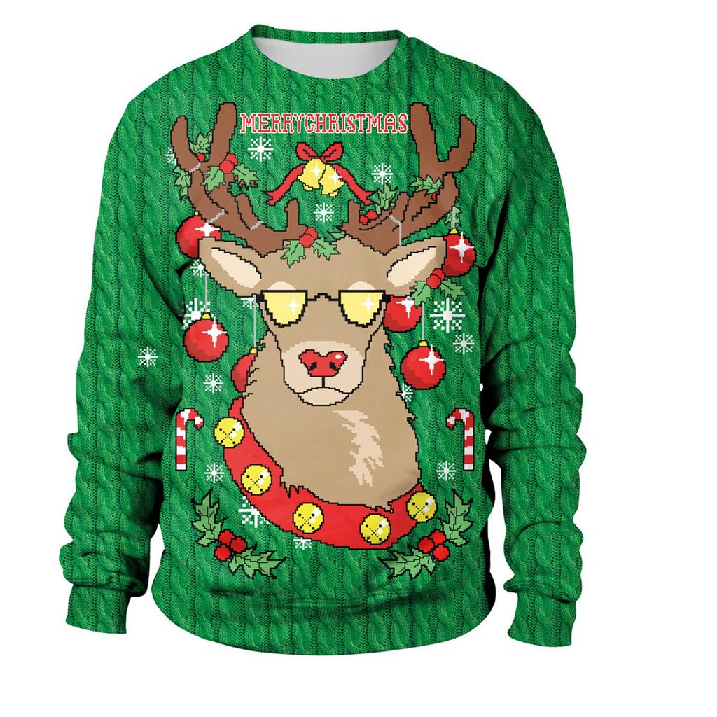 Women's Imitation Cotton Fashion Christmas Print Pattern Long-Sleeved T-shirt