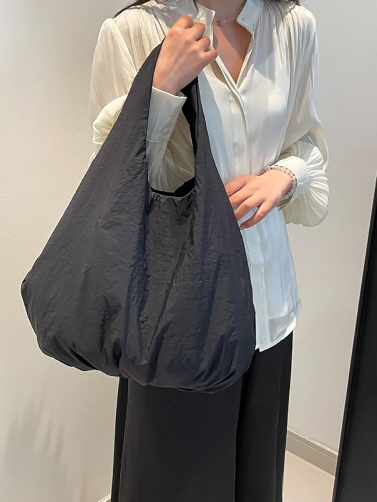 Cedar Eight Large Capacity Boat-Shaped Balloon Bag, Lightweight Canvas One-Shoulder Bag, A4 Compatible, Mother's Bag (White)