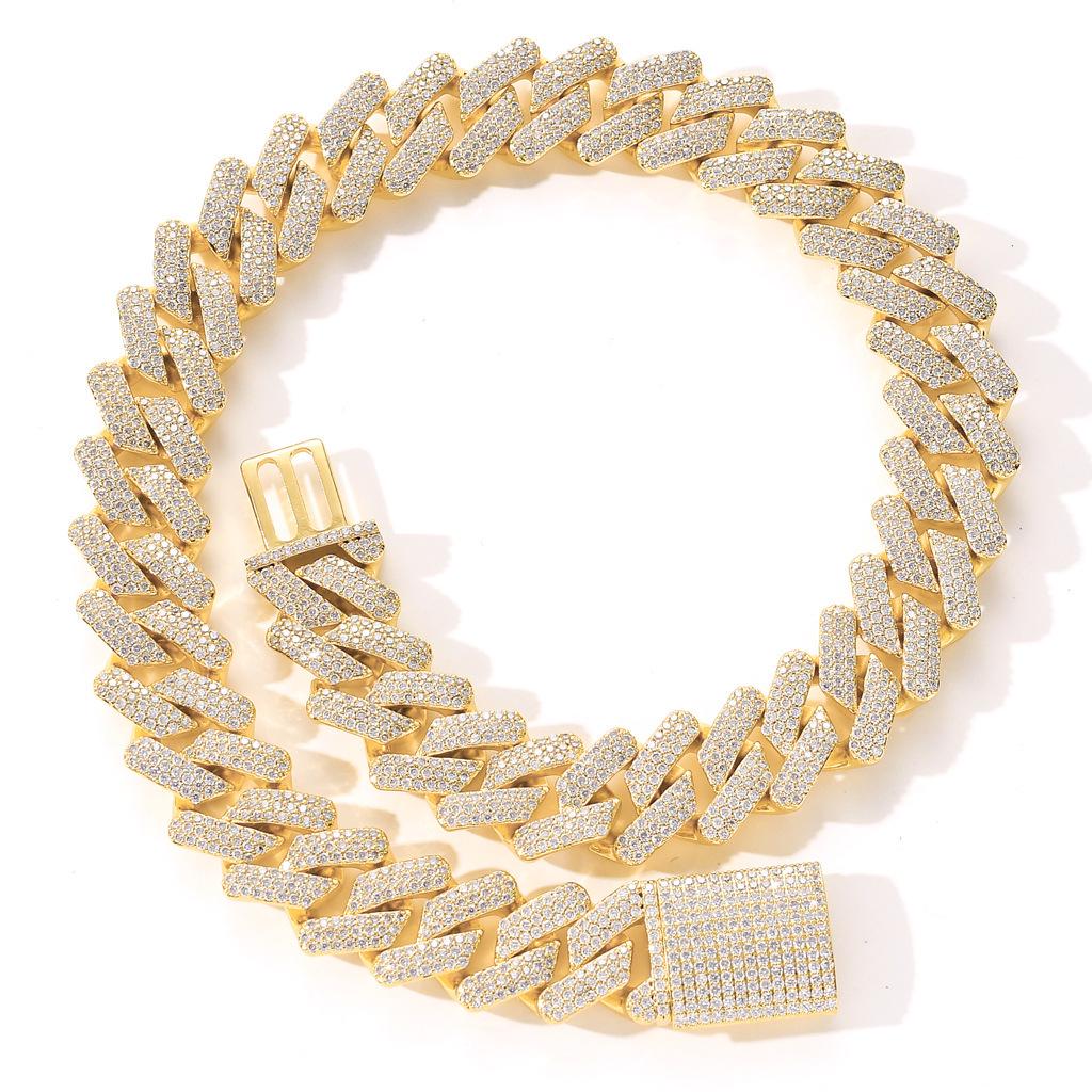 European-American Bestseller: 20mm Three-Row Zircon Cuban Chain, Real Gold Plated, Full Diamond Hip Hop Necklace