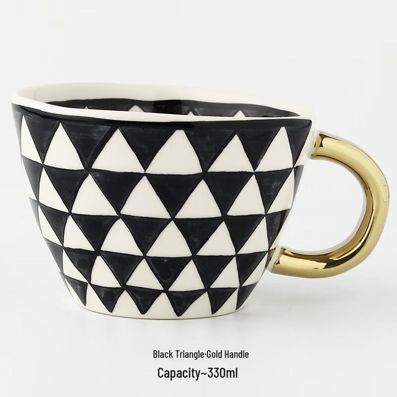 Geometric Gold Handle Ceramic Coffee Mug