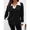 JPNTKY Women's Fashion Casual Solid Color Print Long Sleeve V Neck Blouses & Shirts