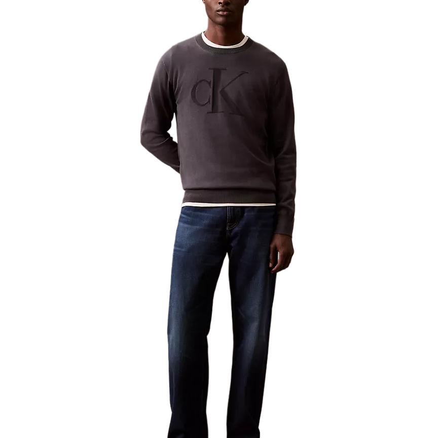 Calvin Klein Minimalist Comfortable Versatile Logo Sweater Men sweater Ebony 40EM300-410