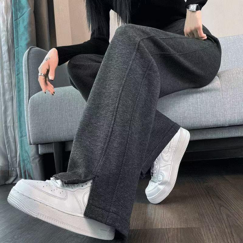 Plus Size Women's Fleece-Lined Wool Blend Split Wide-Leg Pants
