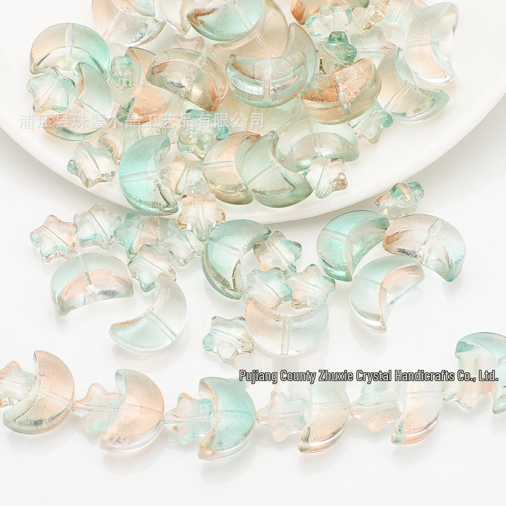 Moon and Star Glass Beads Set: Iridescent DIY Bracelet & Necklace Kit