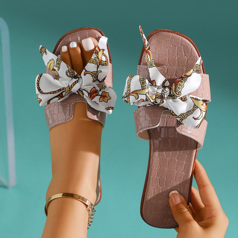 Fashionable Bow Flip-flops for Women, Summer New Style Flat Sandals, Household Large-size Women's Shoes