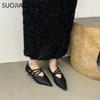 Fashion SUOJIALUN Autumn Women Flat Shoes Fashion Buckle Pointed Toe Shallow Slip On Boat Shoes Soft Flat Heel Outdoor DressBallerinas