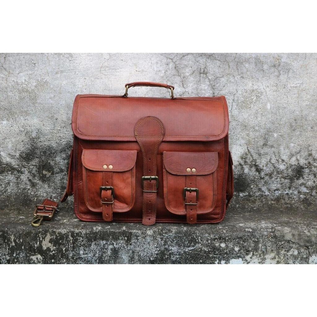 Briefcase Genuine Brown Leather Bag Men's Messenger Shoulder Laptop Bag