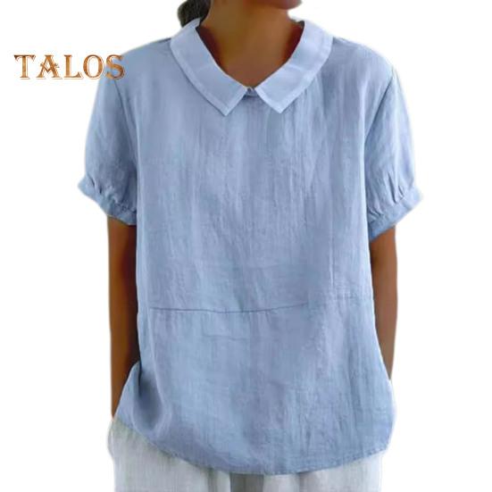 Damen Casual Shirt Revers Kurzarm Einfarbig Pullover Top Einfarbig Loose Fit Shirt Tops Streetwear