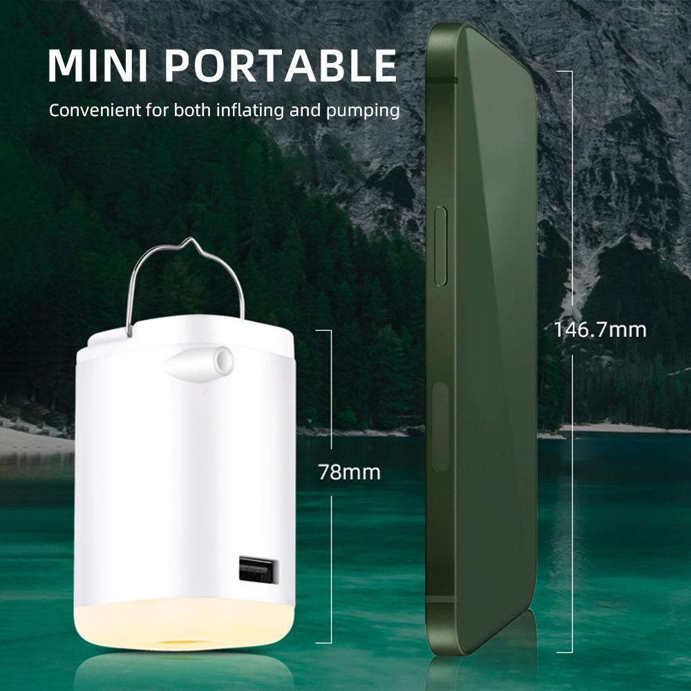 Mini Elektrisk Luftpump för Uppblåsbara Saker 4-i-1 Bärbar Campingluftpump med Lampa Inbyggd Powerbank Snabb Uppblåsning Tömning