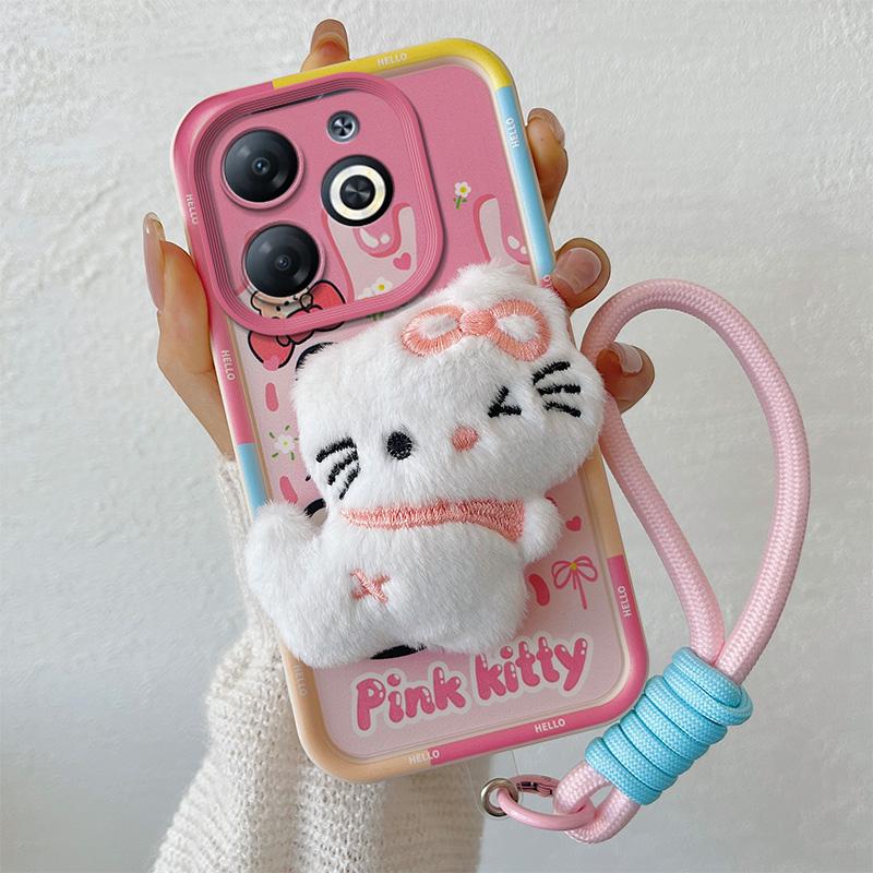 KEYSION Cute 3D Cartoon Plush Case for Infinix Smart 8 8HD with Lanyard Soft Silicone Shockproof Phone Cover for Infinix Hot 40i