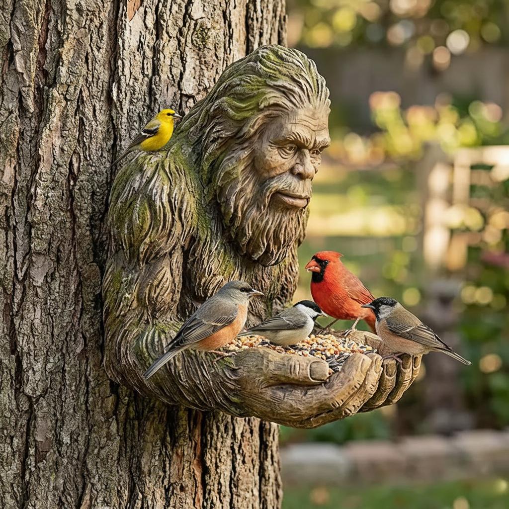 Funny Bird Feeder Resin Garden Decor Outdoor Yard Ornament Spacious Feeding Tray Durable Feeding Tray