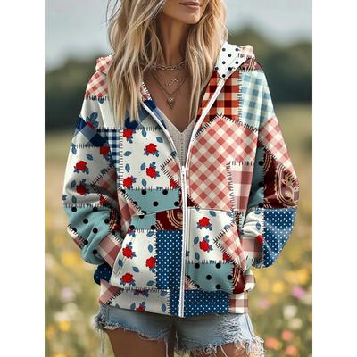 Women's 3D Print Vintage Boho Hoodie Patchwork Hoodie Sweatshirt Floral Zip Up Casual Long Sleeve Hooded Street Dailywear Patchwork Zipper Pocket