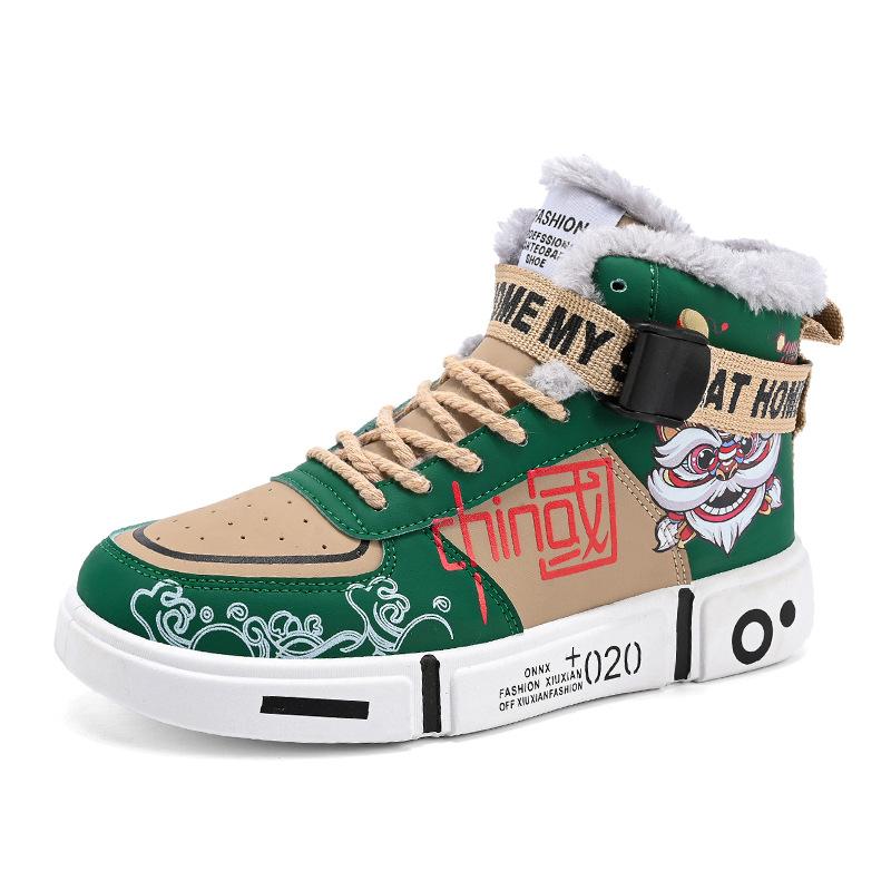 Autumn and Winter New Youth National Style Couple Non-slip Board Shoes Wear-resistant High-top Heightening Sports and Leisure Men's Shoes