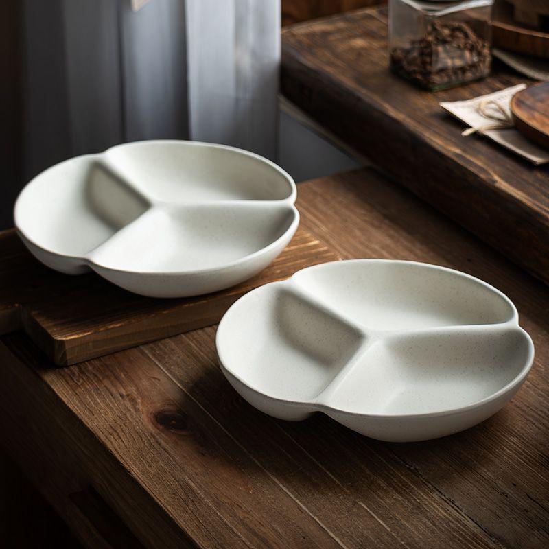 Creative Ceramic Sub-Plate Fat Reduction Quantitative Three-Grid Plate Simple Wind Fruit Plate Breakfast Plate Children'S Household Plate