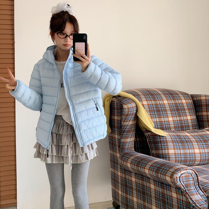 Ribs light and thin short couple retro bread clothes hooded versatile solid color large size warm winter down cotton clothes tide