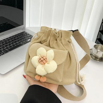 Flowers Women's Bags  New Fashion Canvas Drawstring Crossbody Bag for Women Cute Travel Vacation Messenger Handbags