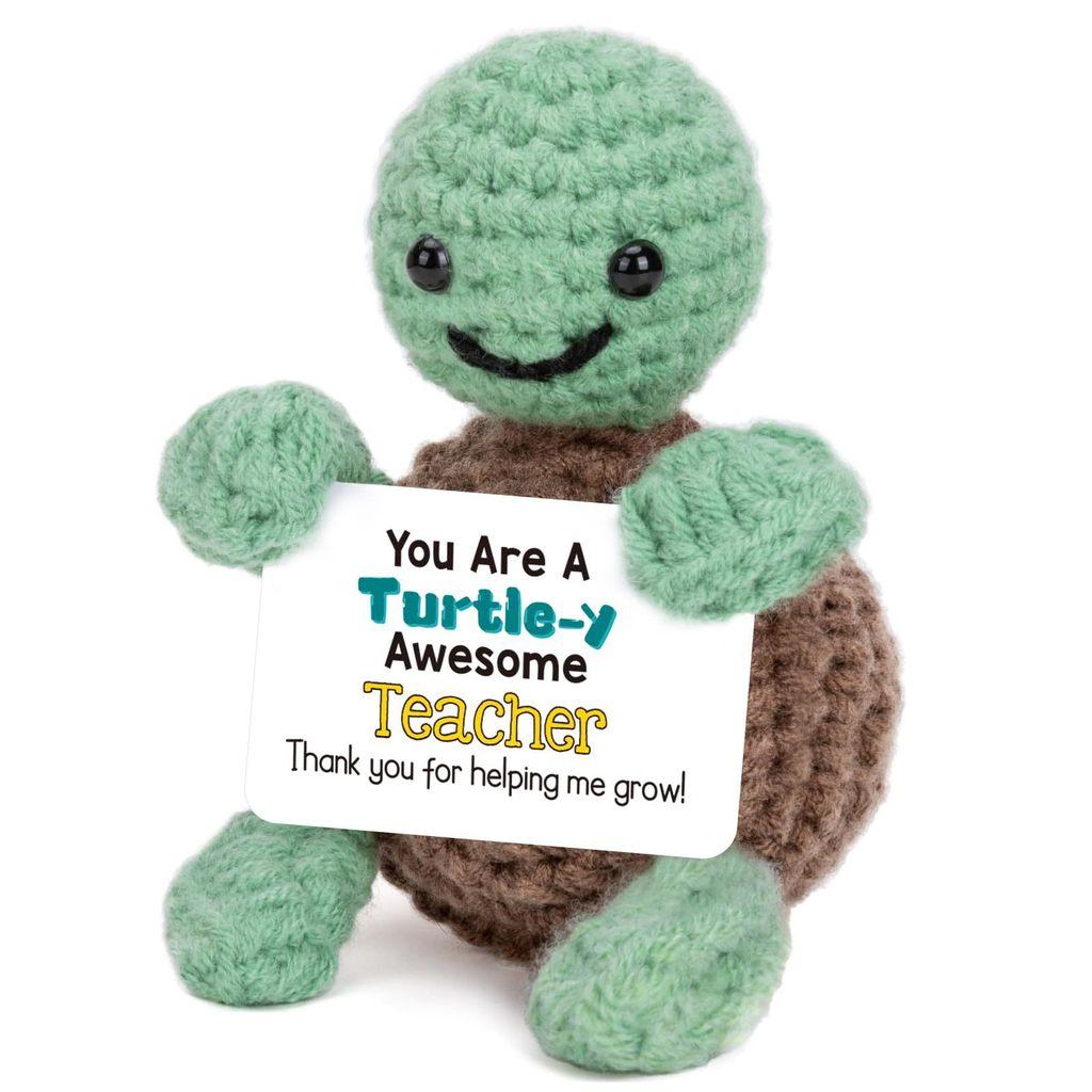 Mini Funny Turtle Positive Crochet Animals Doll With Card Desktop Ornament Emotional Support Handmade Knitted Cheer Up Toy