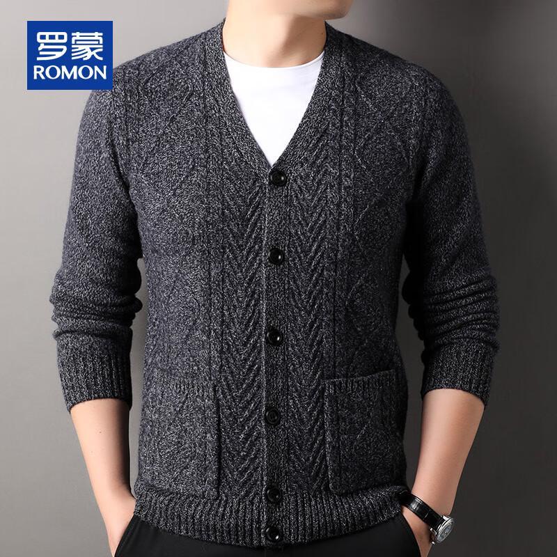 ROMON Men's 100% Pure Wool Thick Cable Knit Cardigan