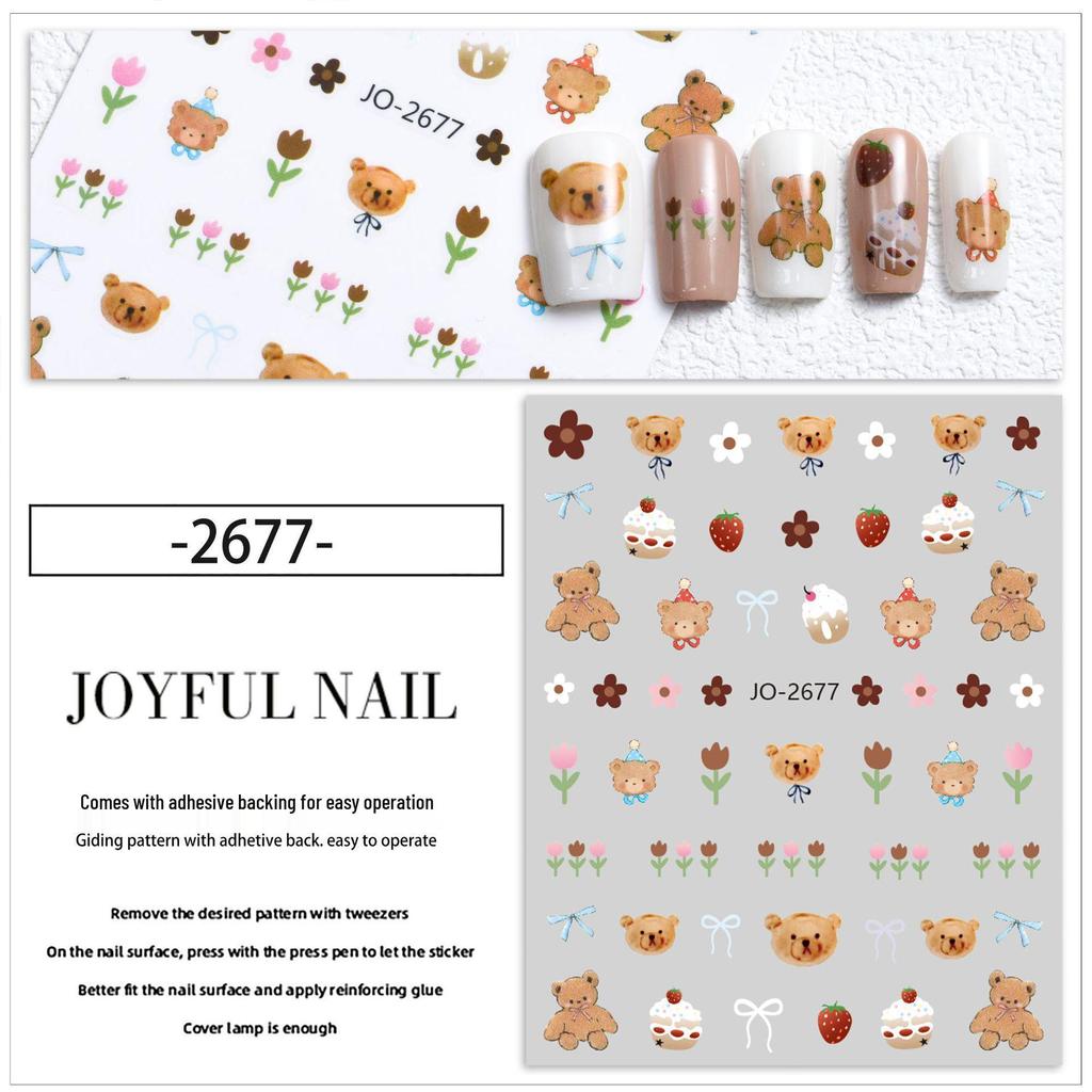 Cute Bowknot & Bear Hand-Painted Nail Stickers