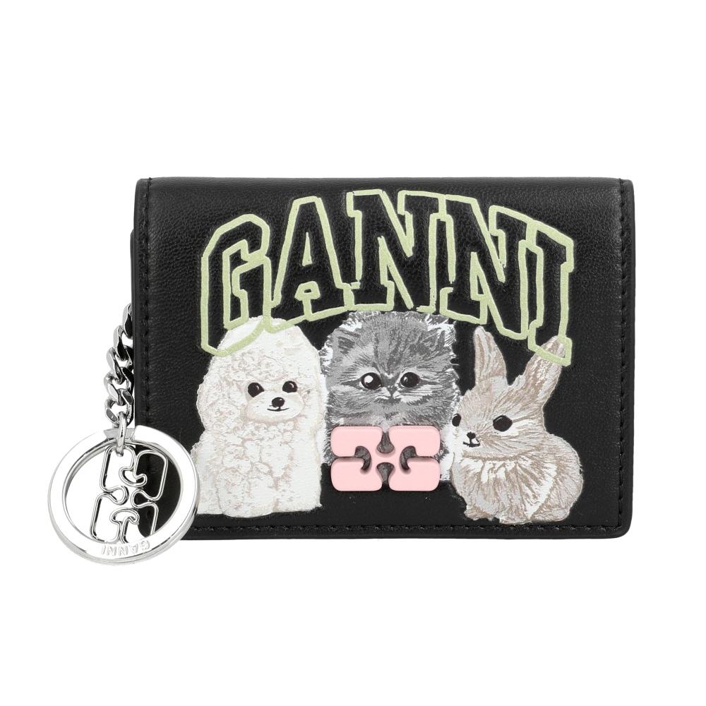 Ganni Animal Graphic Butterfly Logo Flap Card Wallet A6776 099