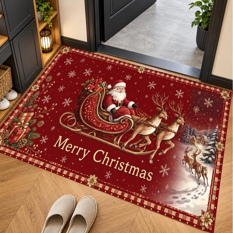 Christmas Theme Floor Carpet, Soft Area Rug, Xmas Indoor Home Holiday Decoration