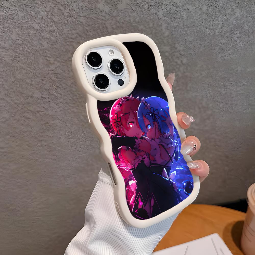 ReZero Rem Ram Wavy Edge TPU Mobile Phone Case for iPhone 17 16 15 14 13 12 11 Air Pro Max Plus Colorful Cover