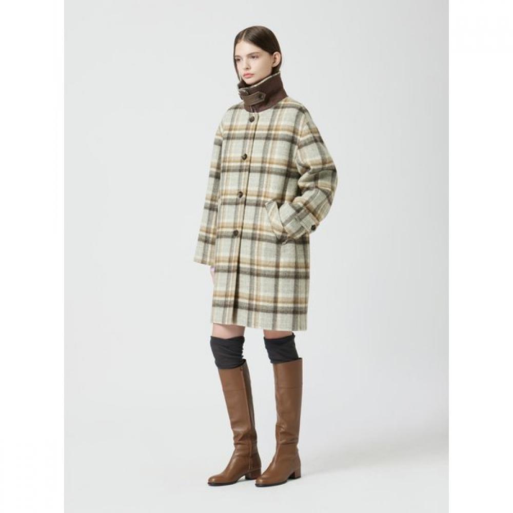 Cc Collect Alpaca Blend Check Half Coat C254msg023