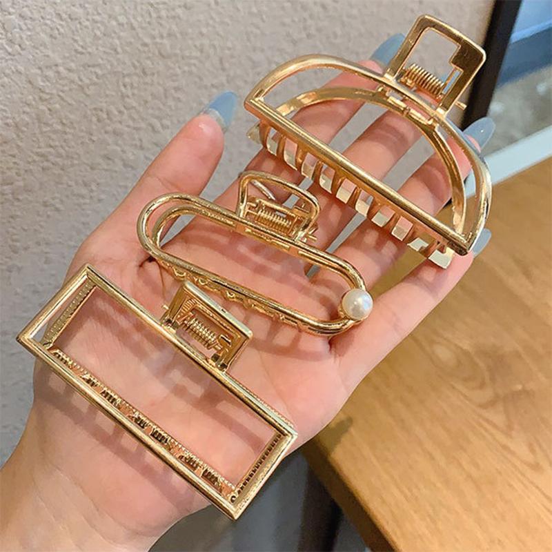 New Women Elegant Gold Hollow Geometric Metal Hair Claw Vintage Crab Hair Clips Headband Hairpin Fashion Hair Accessories