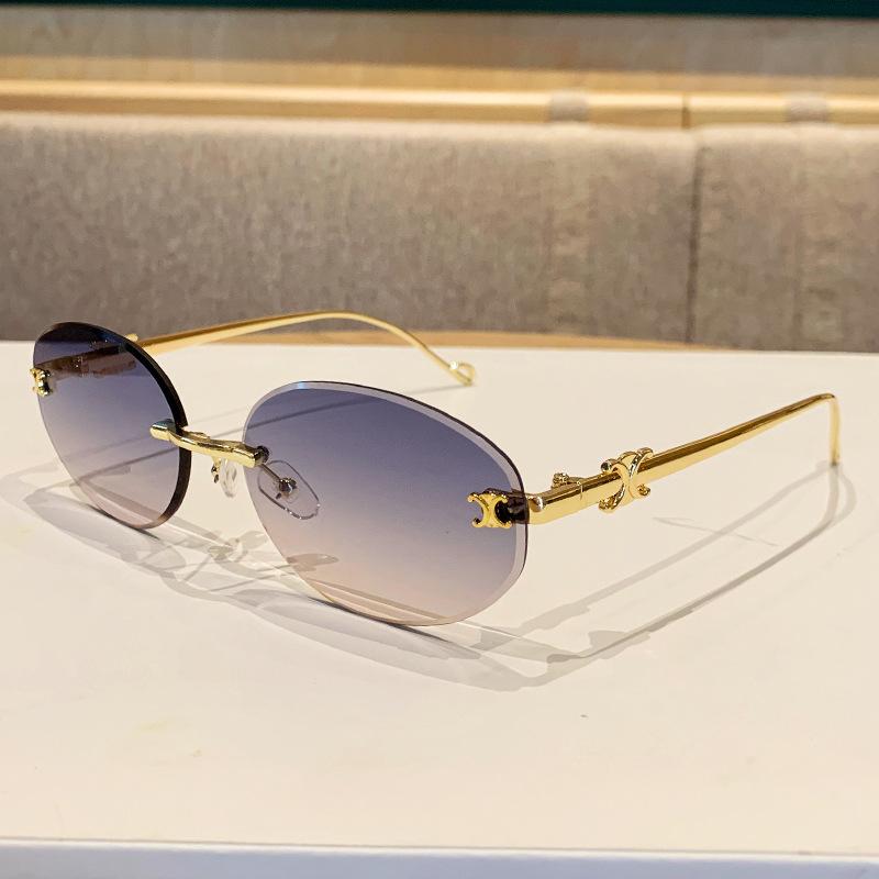 Ochelari de soare fără ramă pentru femei, Stil retro sofisticat, Protecție solară, Rame ovale, Ochelari de soare metalici pentru bărbați.