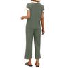 Women Two Piece Set Casual Outfits V Neck Short Sleeve Top Elastic Waist Pants Lounge Wear Set for Travel Relaxed Fit