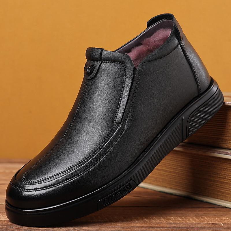 

Модные зимние мужские ботинки, повседневные, теплые, меховые, деловые, хлопковые, зимние ботинки, кожаные, нескользящие, мужская обувь для отдыха Bota Masculina 10 чёрный