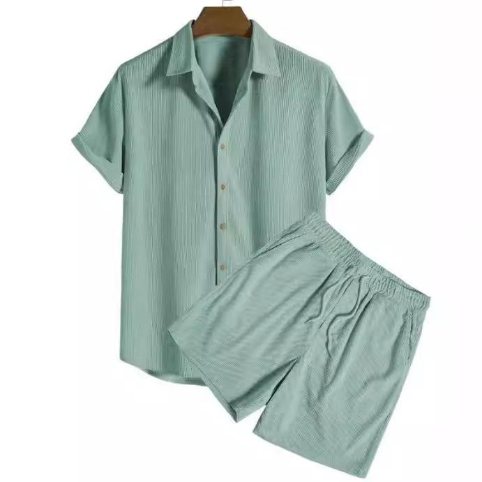 Летний модный мужской уличный повседневный комплект из двух предметов, мужской спортивный быстросохнущий комплект, мужской однотонный модный комплект S зелёный