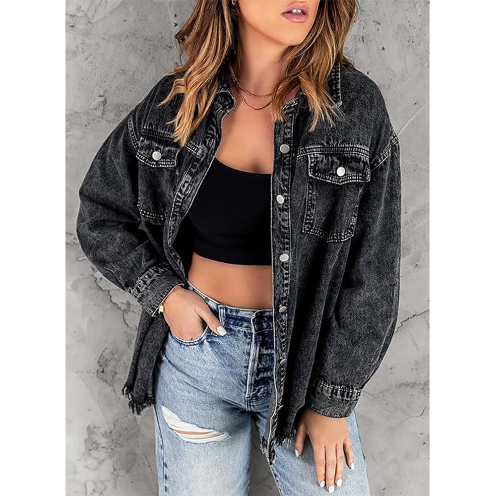 Dámská nadměrná džínová bunda ležérní džínové košile s dlouhým rukávem distressed džínová bunda podzimní outfity