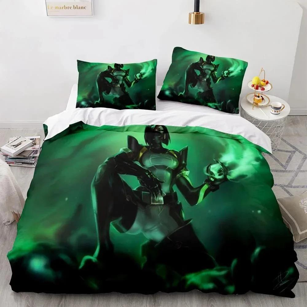Game Valorant Neon Bedding Set Boys Girls Twin Queen Size Duvet Cover Pillowcase Bed Kids Adult Fashion Home Textileextile