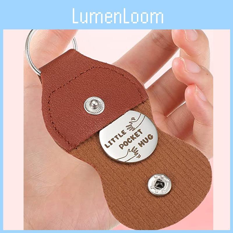 Stylish Brown Pu Leather Double-sided Key Ring With Motivational Pocket Token Gift