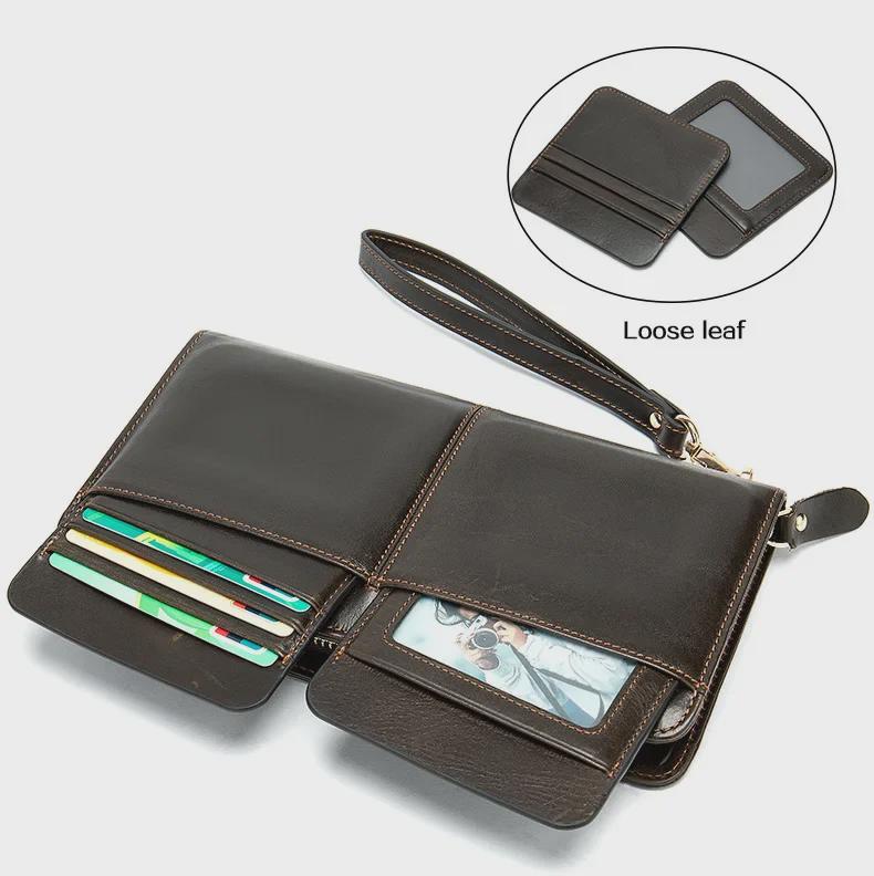 MVA Men's Long Retro Genuine Leather Wallet - Large Capacity Card Holder with Multiple Slots, First Layer Cowhide Clutch Bag.
