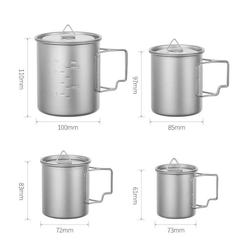 4-teiliges Set Reines Titan Faltbarer Campingbecher Leicht Tragbar für Outdoor-Wandern & Picknick 200ml 300ml 450ml 750ml
