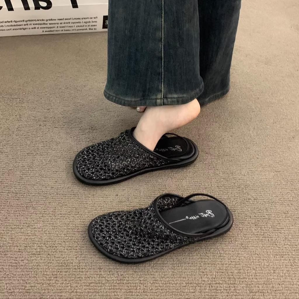 Abendwind Nische gewebtes Netz braune Tasche Kopf Sandalen Feenschuhe 2025 neuer Sommer flache Birkenstocks